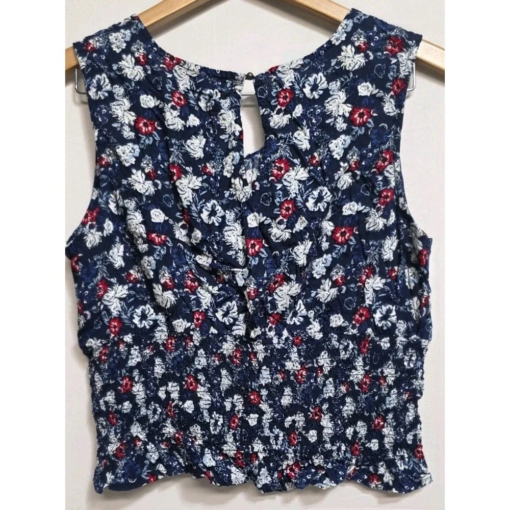 Rock & Roll Floral Cropped Blouse Lrg Boho Whimsigoth‎ Peasant Gypsy Y2K Smocked